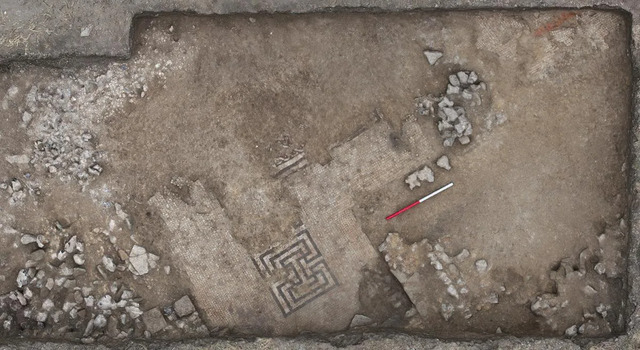 A rectified photograph captures the stunning details of Roman mosaics, showcasing their geometric precision and historical significance. (Credit: Teffont Archaeology)
