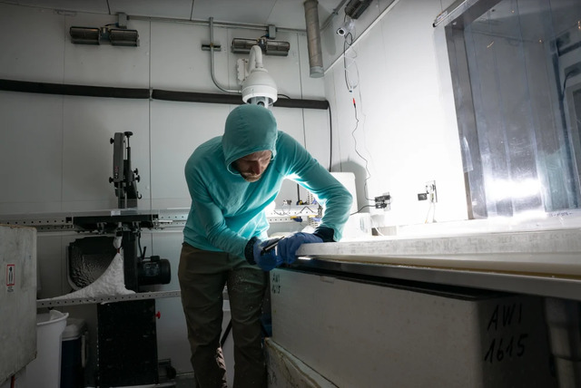 A researcher meticulously prepares ice core samples for lead measurements, unlocking clues about our environmental past. (Credit: Jessi LeMay / DRI)