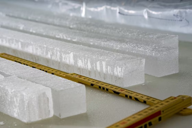 Longitudinal ice core samples await detailed analysis for lead and other chemical elements at the Desert Research Institute in Reno, Nevada. (Credit: Jessi LeMay / DRI)