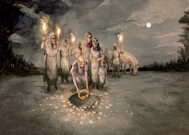 Craig Williams’s artistic interpretation envisions how one of the hoards may have been deposited.