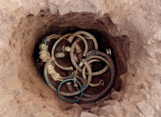 Seen here, Hoard L’s lower pit still holds its torcs in situ—raising the question of whether they were placed intentionally for public display.