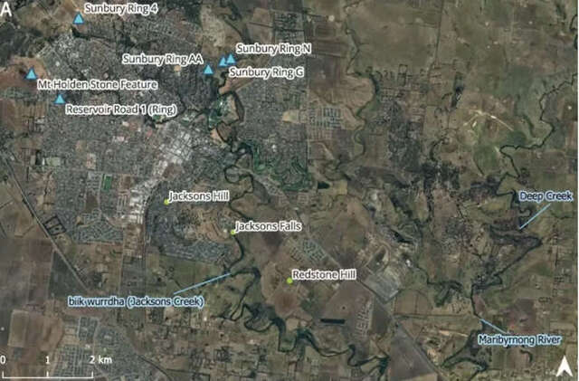 The layout of the earth rings is marked on this map, highlighting the area's cultural significance to the Wurundjeri Woi-wurrung people. Credit: Zara Lasky-Davison.