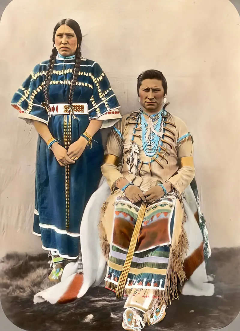 A Blackfoot couple in Montana, their strength and unity captured in this rare image from the early 1900s.
