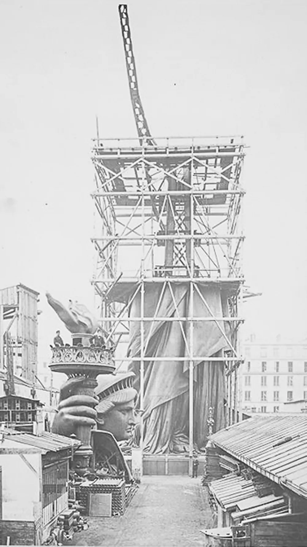 A closer look at the intricate framework of Lady Liberty, a structural marvel of its time.