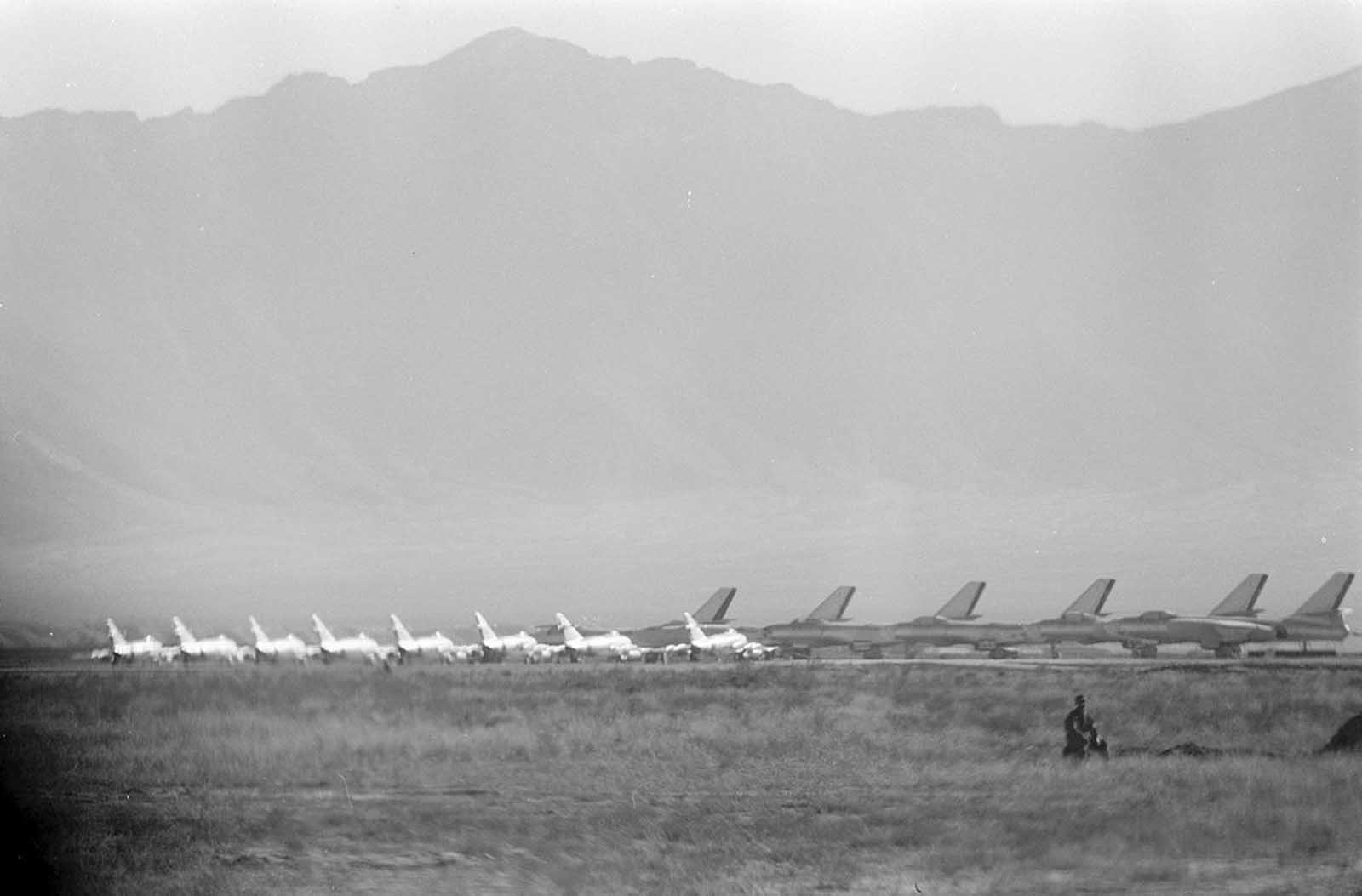A display of Afghan military strength, with MiG-15 fighters and Ilyushin Il-28 bombers stationed in Kabul during Eisenhower’s 1959 visit.