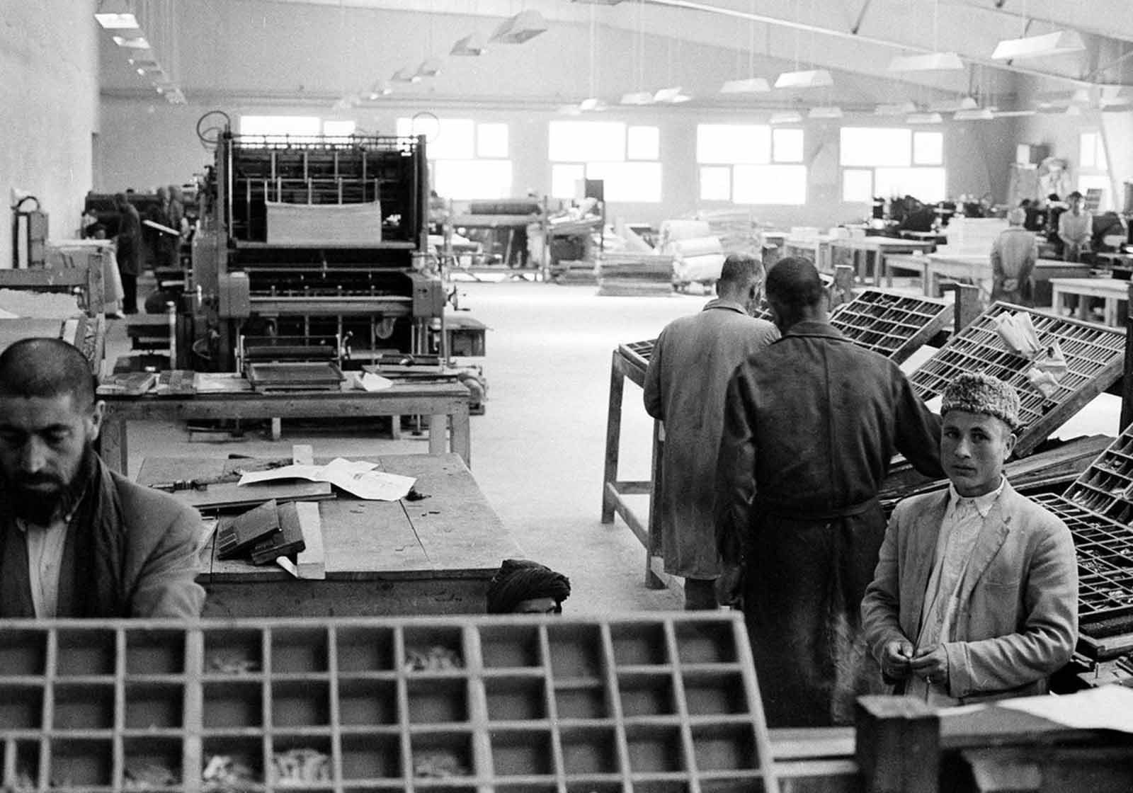 A rare look inside Kabul’s government printing plant, home to the Kabul Times, June 9, 1966.