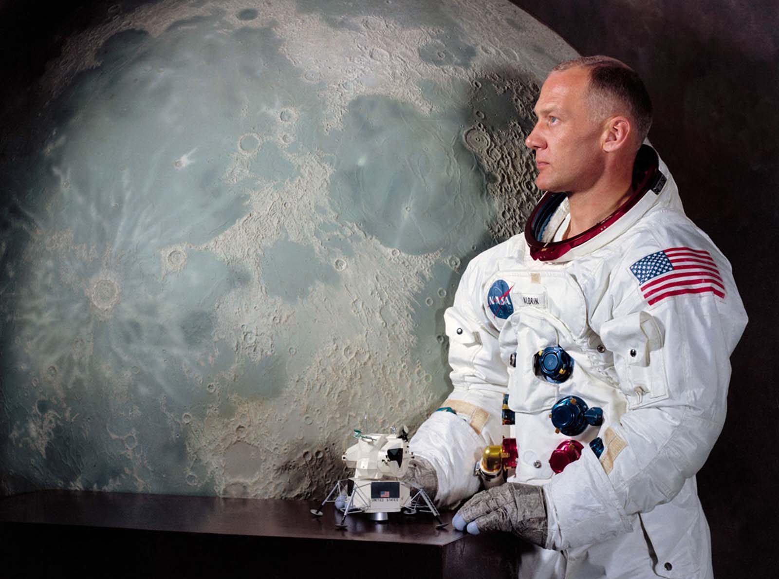 A striking official portrait of Buzz Aldrin, Apollo 11’s Lunar Module Pilot, before his historic mission.