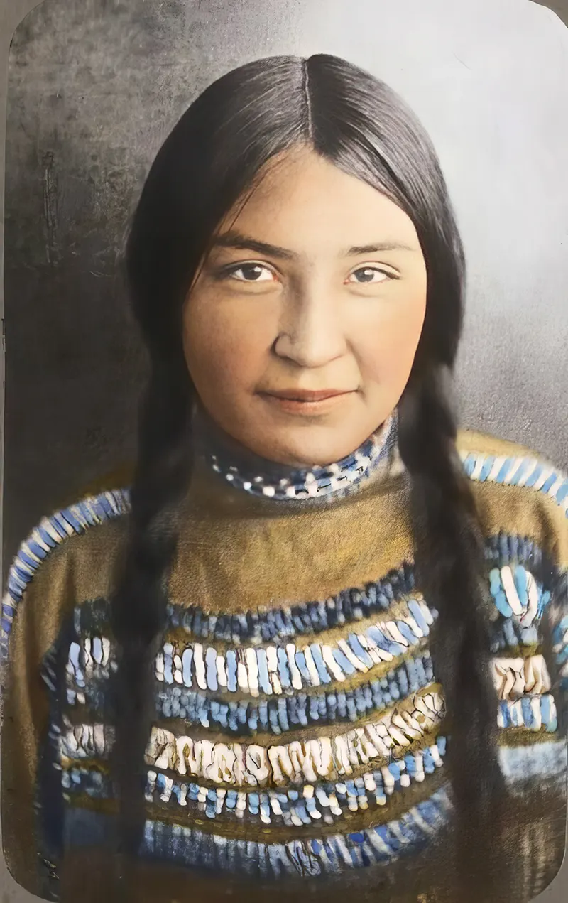 A young Blackfeet girl in Montana, showcasing the future of her people. Early 1900s.