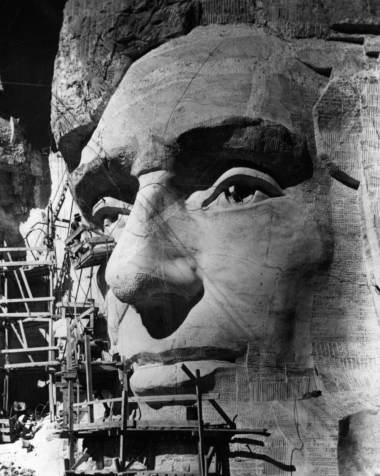 Borglum works on Abraham Lincoln’s eye, 1937.