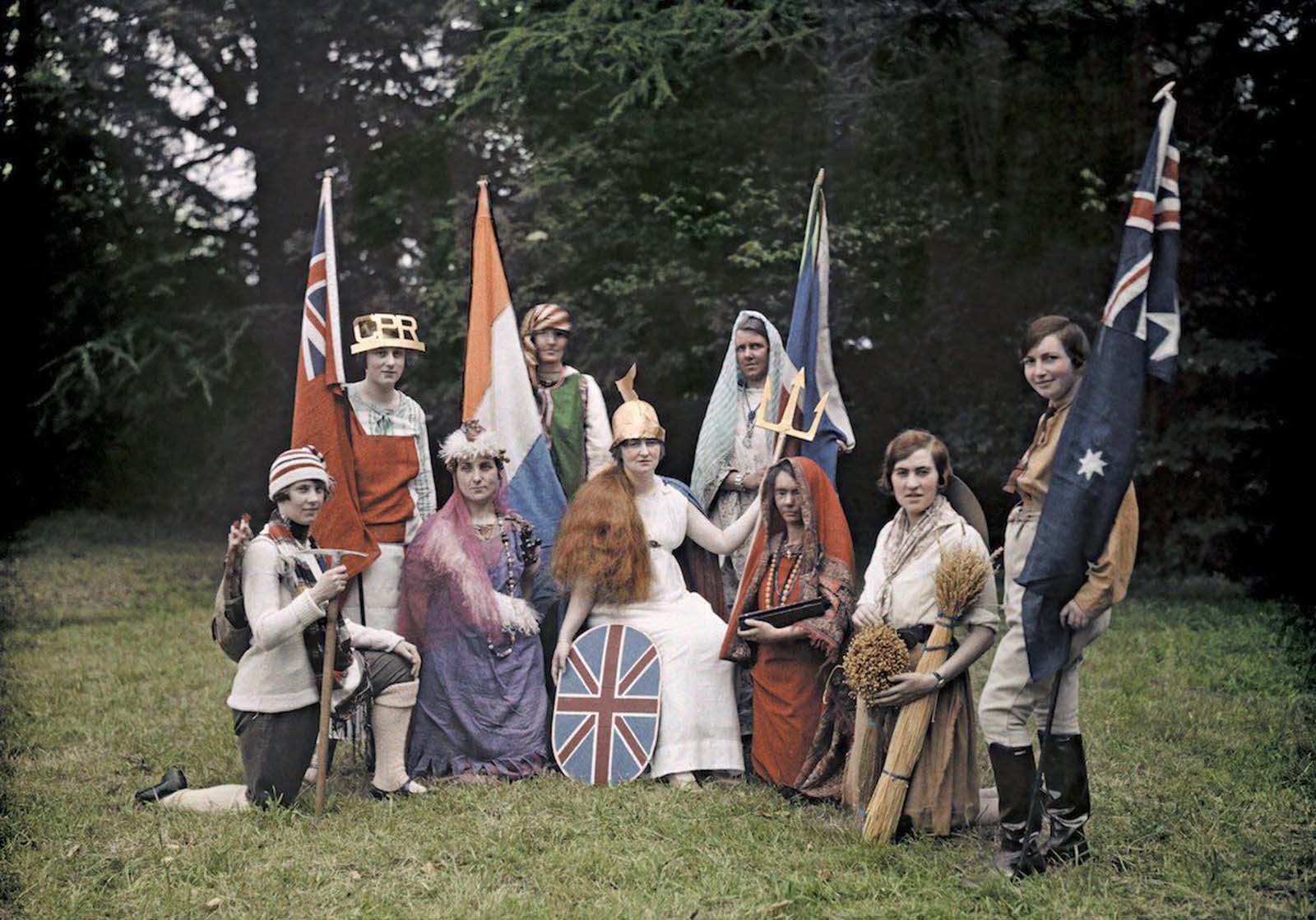 Britannia and Her Empire – A theatrical representation of Britannia alongside figures symbolizing her colonies and dependencies in Southampton, Hampshire.