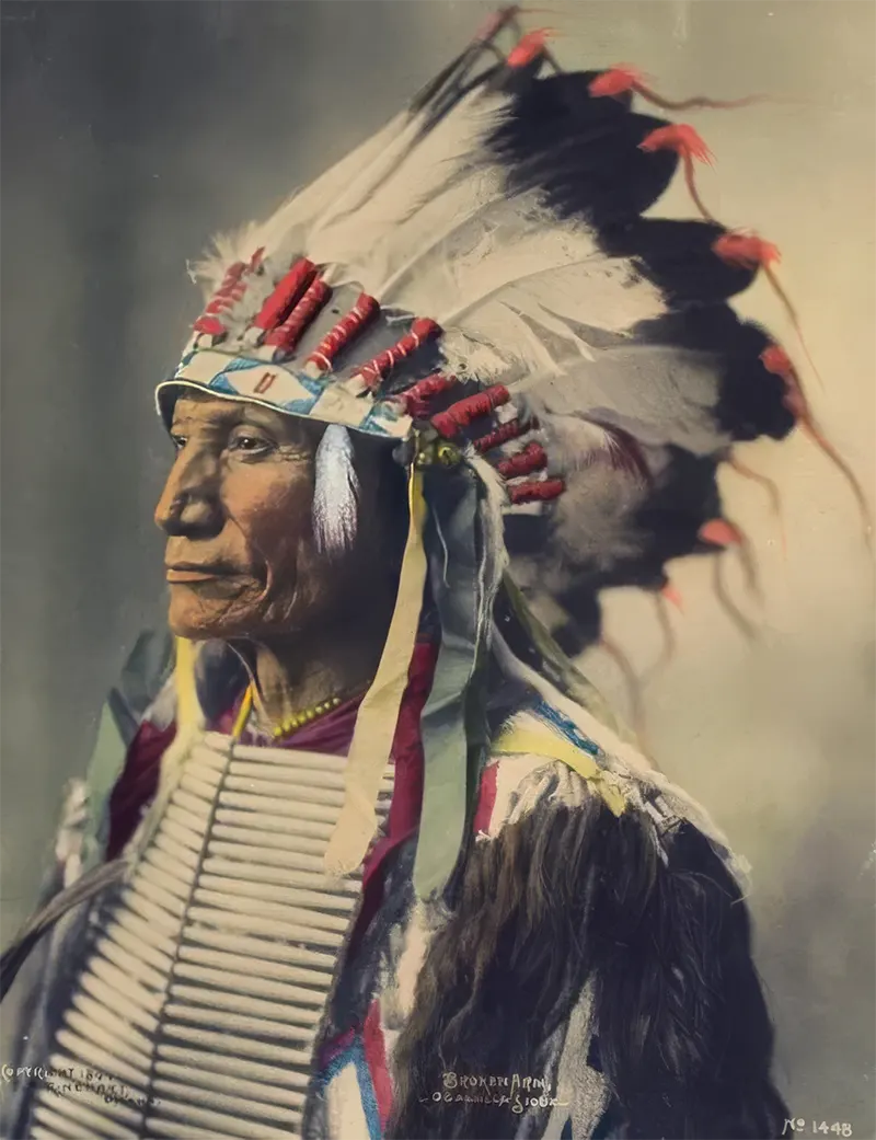 Broken Arm (Isto Nawege), a respected Oglala Lakota leader, photographed in 1898 by Frank Rinehart.