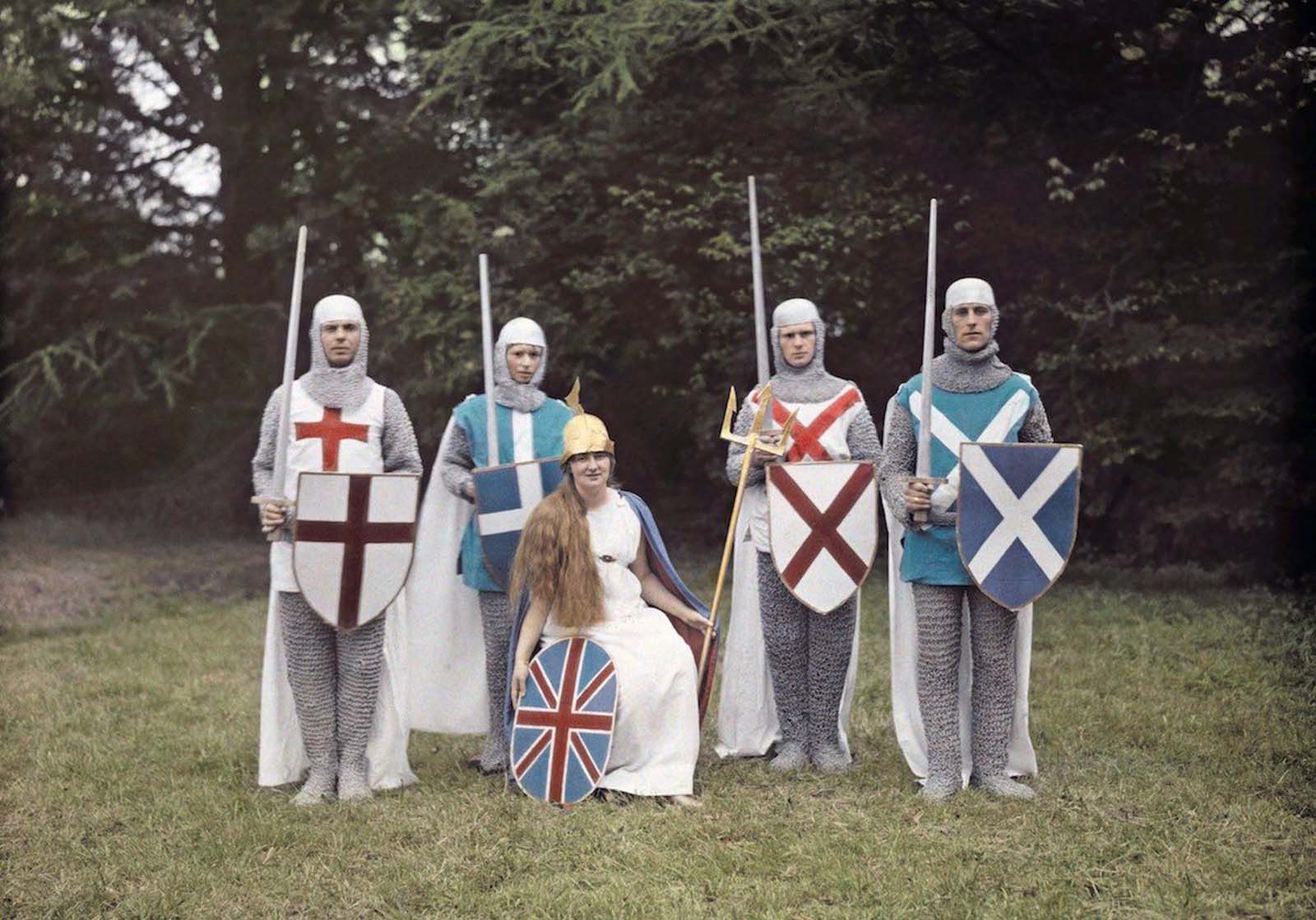 Dressing for History – Performers don regal costumes as Britannia and her knights for a grand historical pageant.