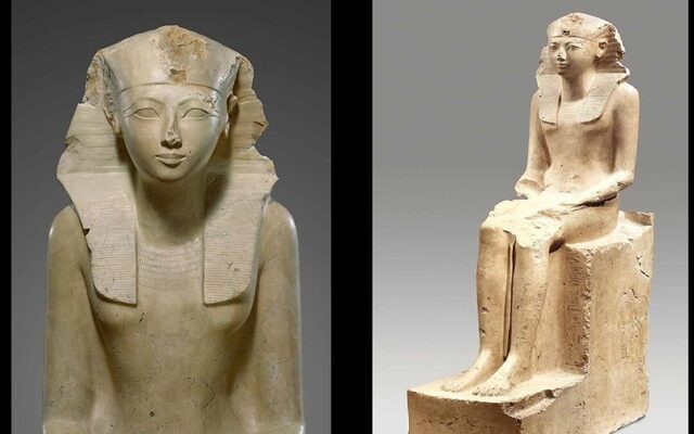 Hatshepsut’s public iconography depicted her as a youthful, vigorous male king, following traditional royal representations.
