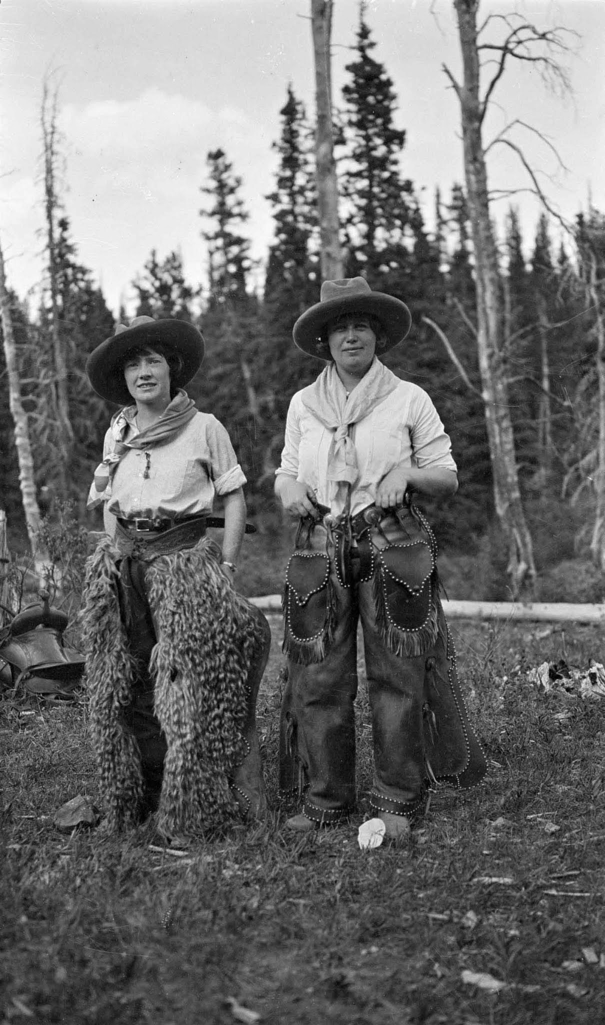 Ladies in chaps – A striking image of cowgirls dressed for the rodeo, circa 1920.