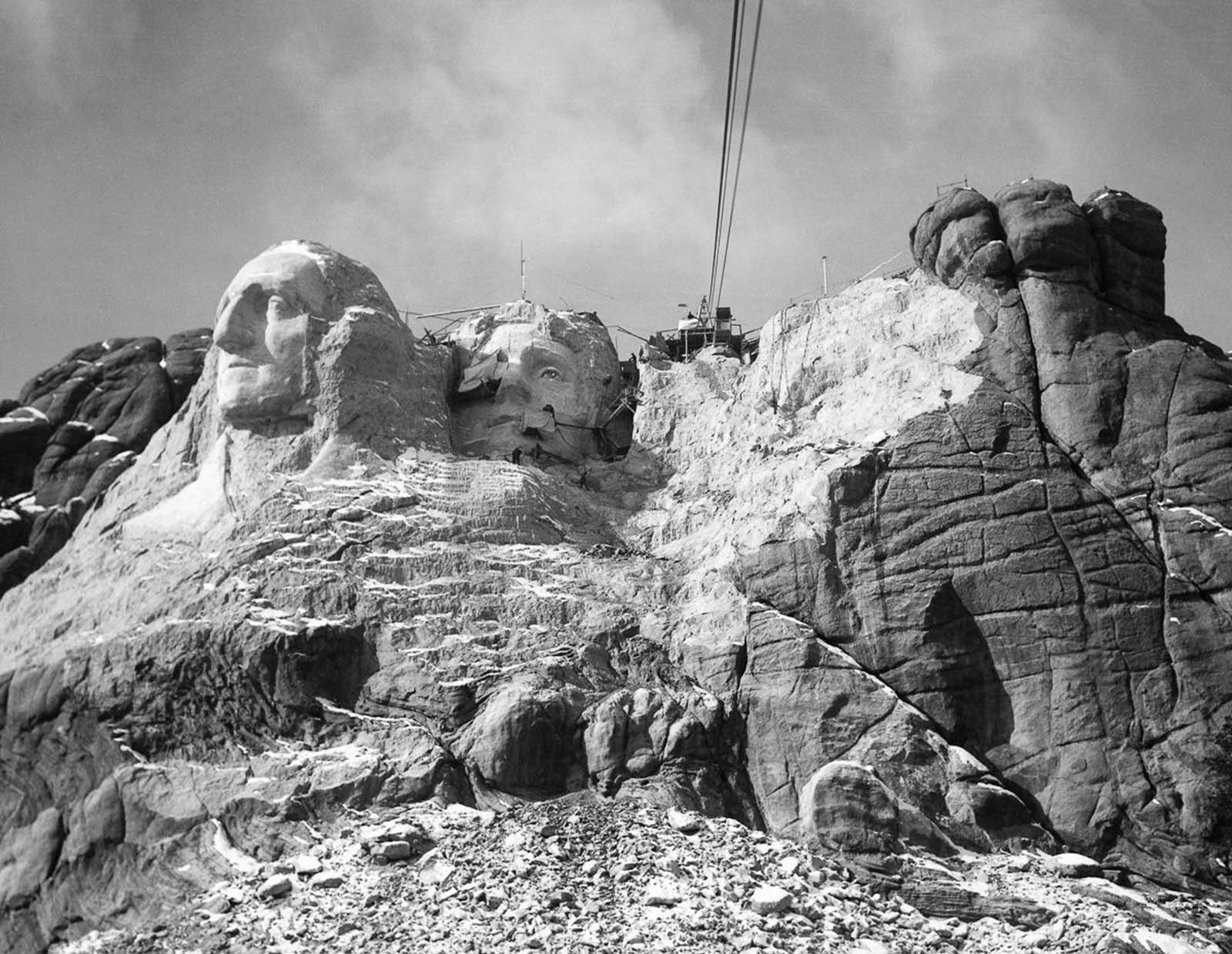 Mount Rushmore project progress in 1935.