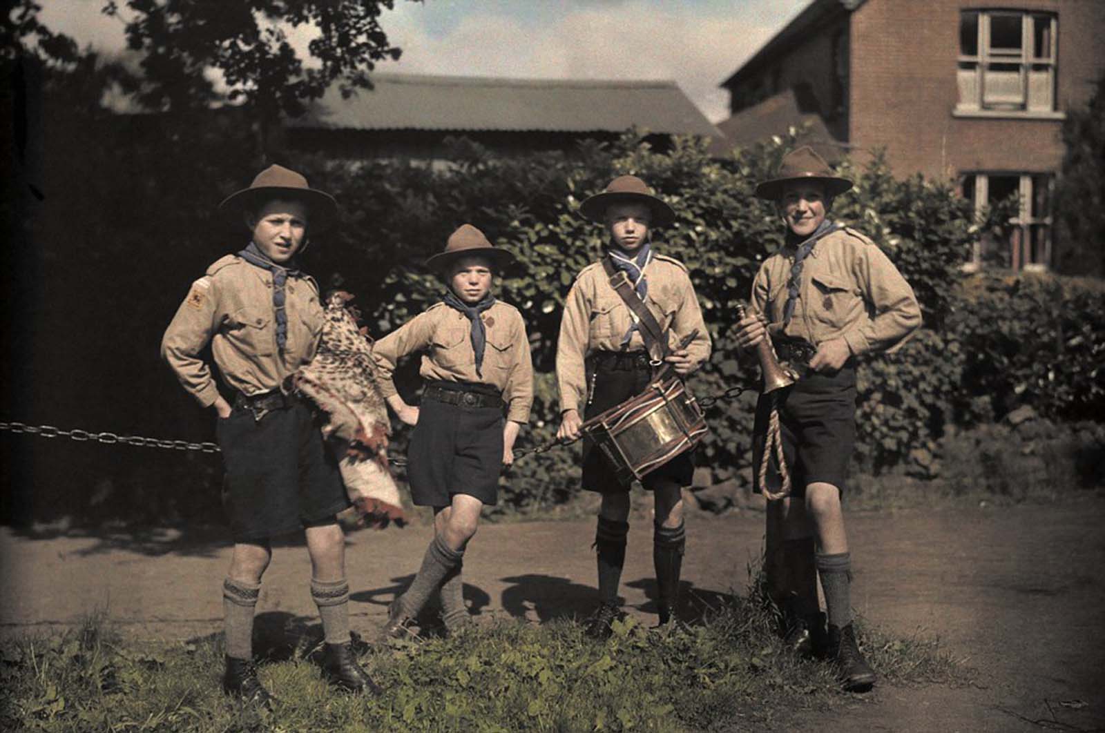 Scouting Adventures – Boy Scouts pose for a group portrait during a Sunday hike at Abinger Hammer, a charming village in Surrey.