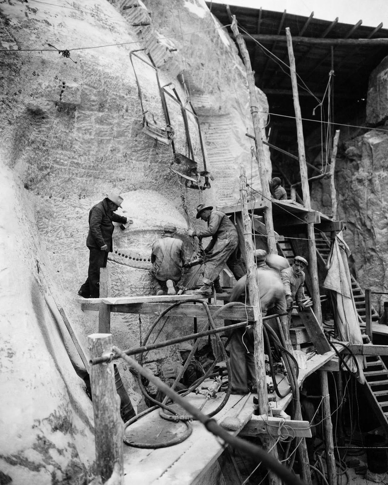 Sculptors work on Thomas Jefferson’s eye, 1936.