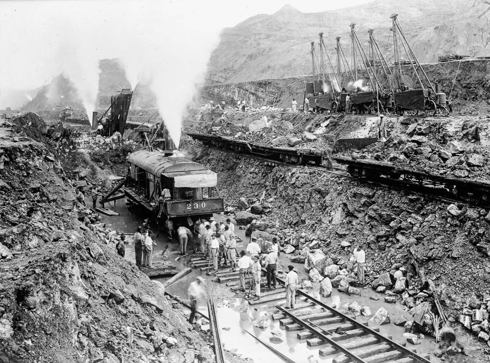 Six thousand workers drilled into the rock, placing over 60 million pounds of dynamite to break through the terrain.
