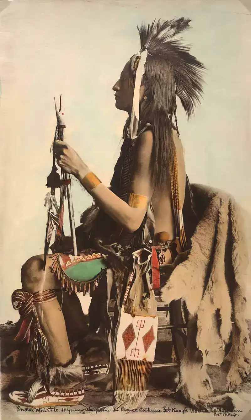 Snake Whistle, a Cheyenne warrior, photographed at Fort Keogh, Montana, in 1880.