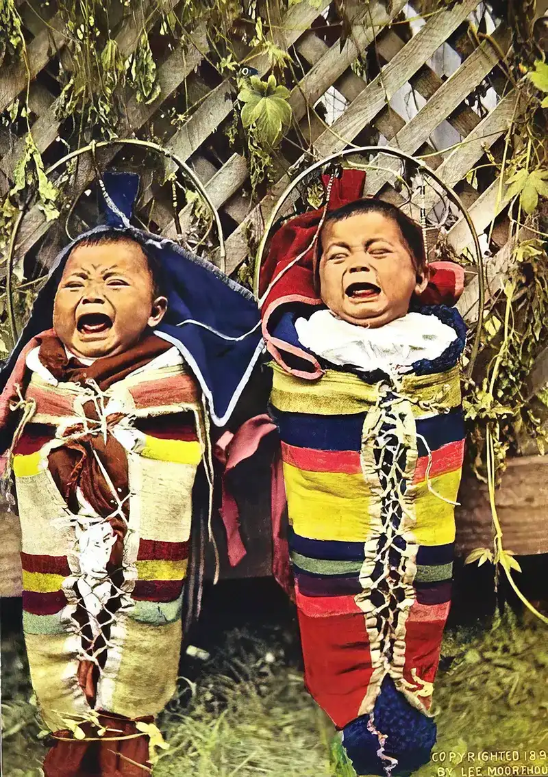 The Cayuse Twins, Tax-a-Lax and Alompum, in a remarkable 1898 portrait by Lee Moorhouse, an Indian agent at the Umatilla Indian Reservation.