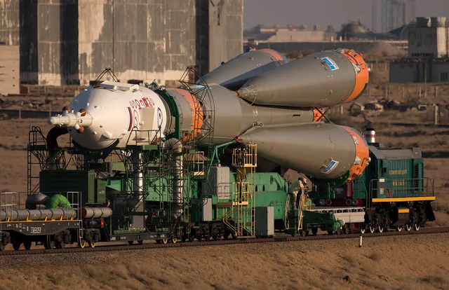 The Soyuz rocket’s journey from the spacecraft to the launch pad, a testament to the technological marvels at Baikonur.