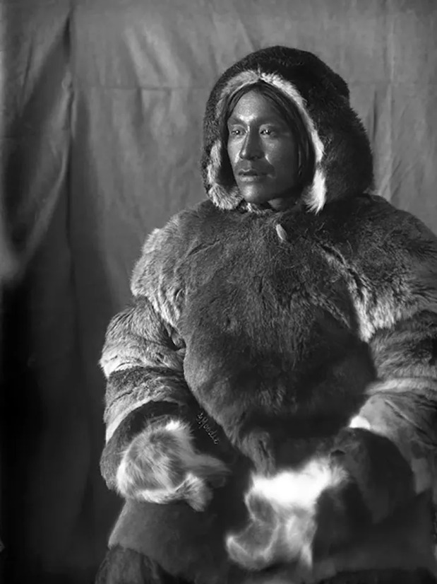 Toopealock, an Inuit man from the Kinepetoo tribe, is photographed in Fullerton Harbour, Nunavut, around 1904-05 by Geraldine Moodie.