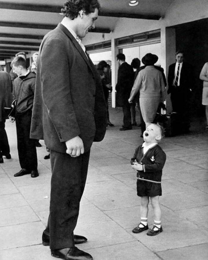 A child's excited reaction to meeting the legendary André the Giant, 1970s.