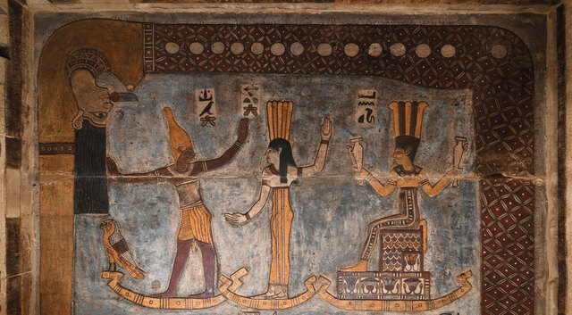 Another scene depicts three deities connected to the New Year’s Day: Orion, Sothis (the star Sirius), and Anukis, the goddess of the annual Nile flood.