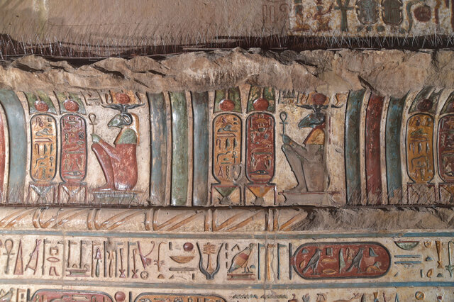 Vivid reliefs of gods and pharaohs highlight ancient Egyptian storytelling through hieroglyphs and detailed symbolism.