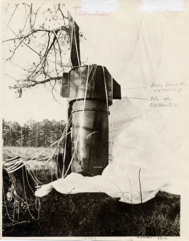 Weapon No. 1 as found by the Explosive Ordnance Disposal (EOD) team after the Goldsboro accident.